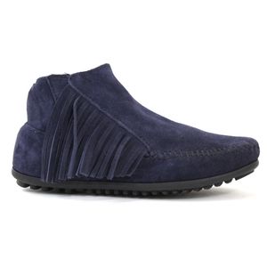 Minnetonka Lacy Booties Navy Zip Fringe Suede 5.5